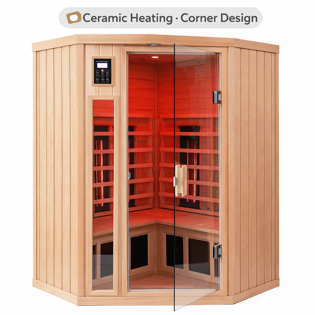 Kunsana 2–3 Person Corner Sauna — Ceramic Low EMF