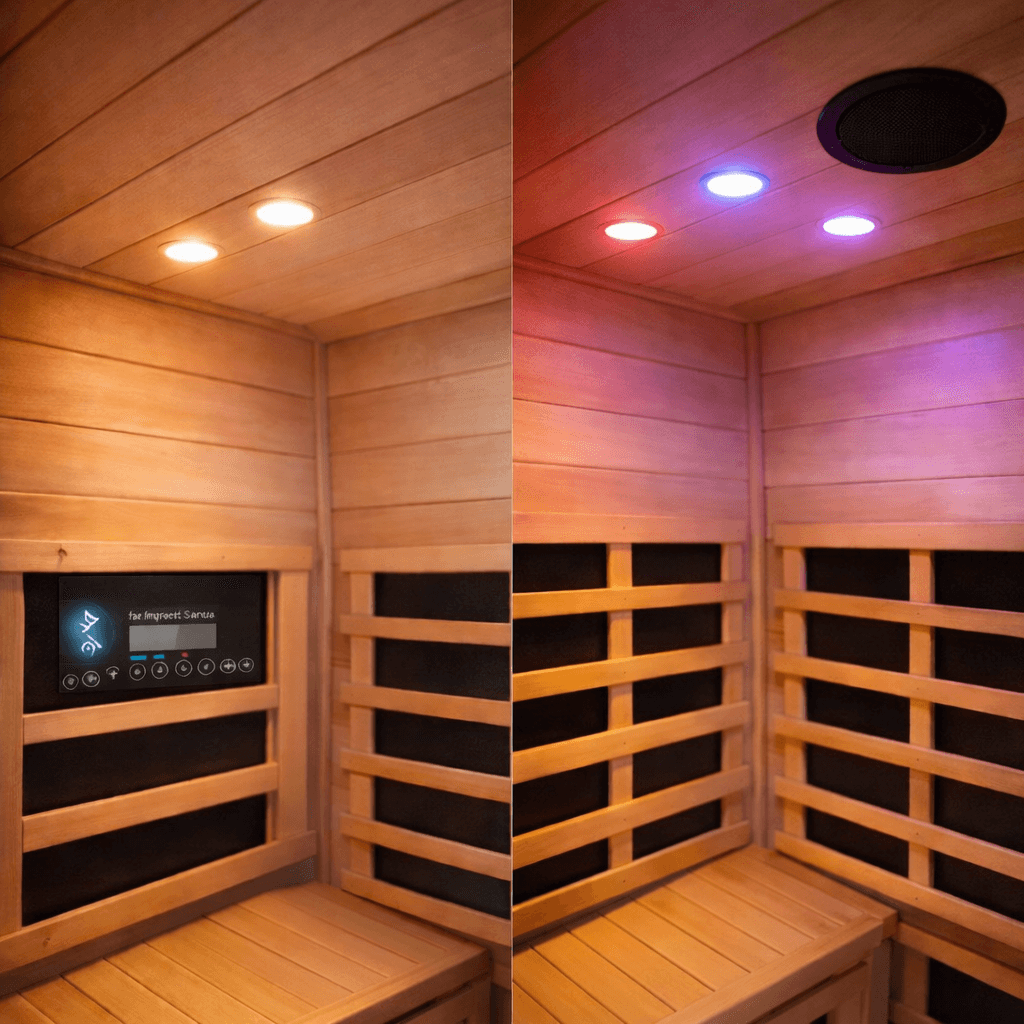 Kunsana sauna - Built-in chromotherapy lighting and Bluetooth speaker systems