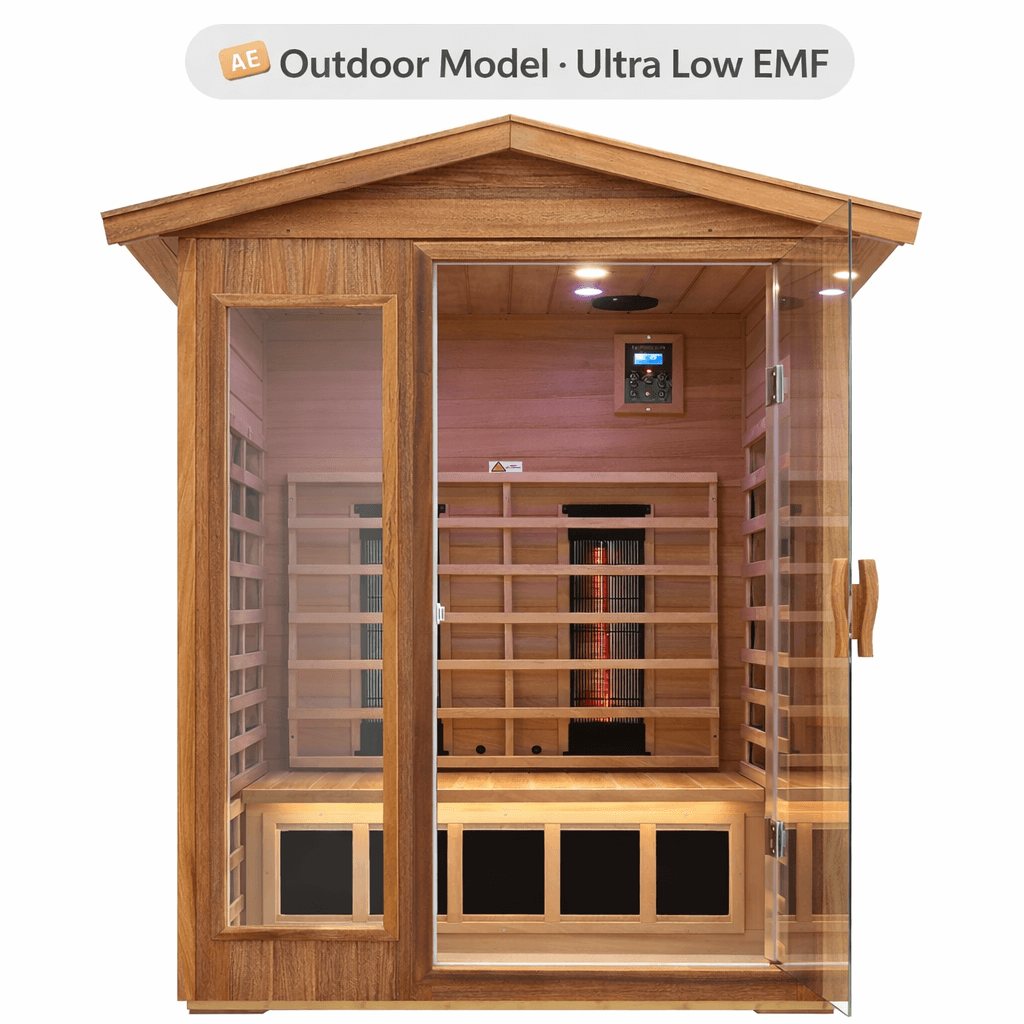 Kunsana 2-Person Outdoor Infrared Sauna — Mahogany Ultra Low EMF