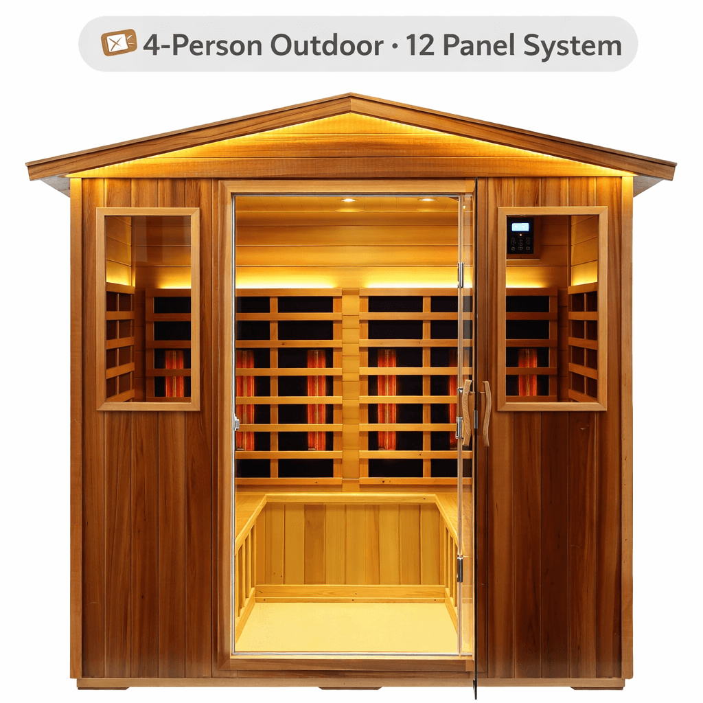 Kunsana 4-Person Outdoor Infrared Sauna — 2160W Red Cedar