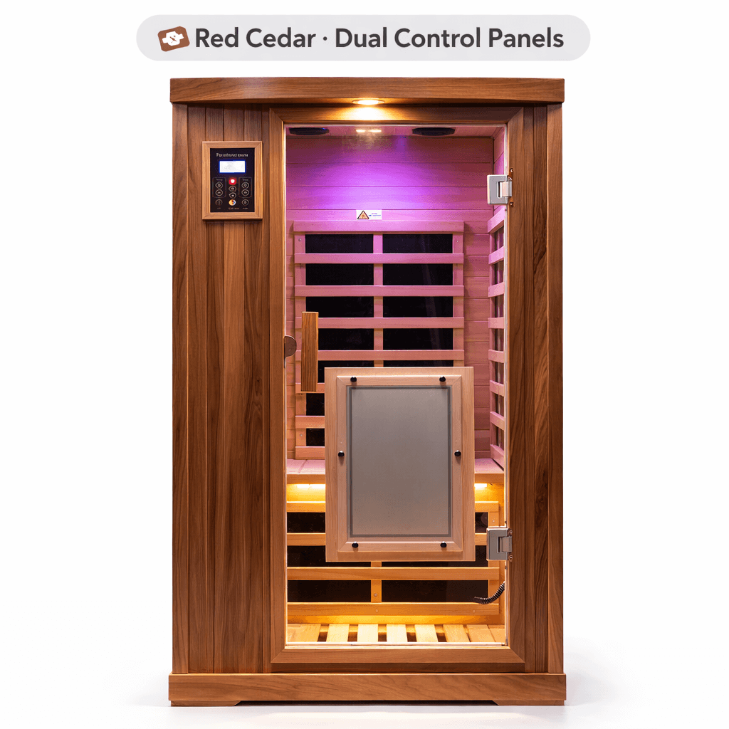 Kunsana 1-Person Infrared Sauna — Red Cedar Dual LCD